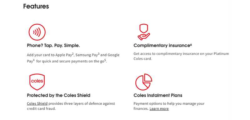 Coles No Annual Fee Mastercard Features.