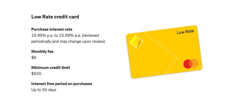Aspects of CommBank Low Rate Credit Card.