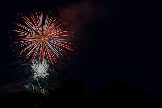 An explosion of colorful fireworks lighting up the night sky, perfect for celebrations.