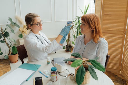 Doctor conducting health checkup with patient at home, enhancing healthcare accessibility.