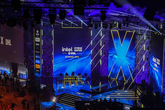 Electrifying atmosphere at Intel Extreme Masters Katowice 2022 esports event.